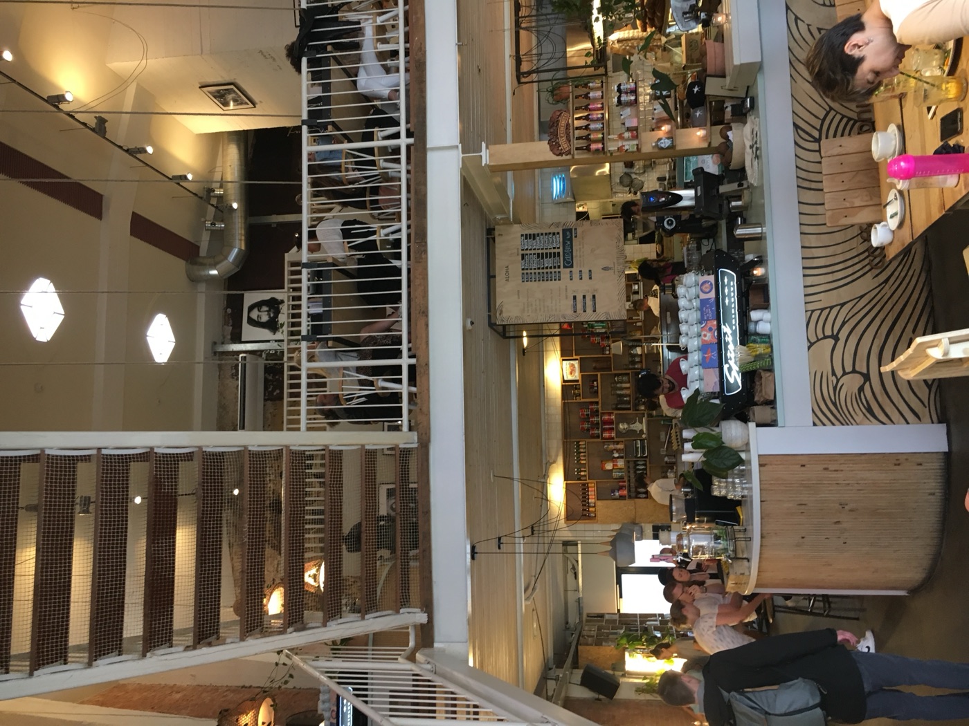 A busy split-level café in Amsterdam